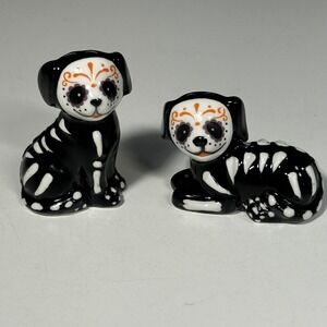 Cracker Barrel Mini Salt And Pepper Shakers Sugar Skull Dog And Cat Halloween